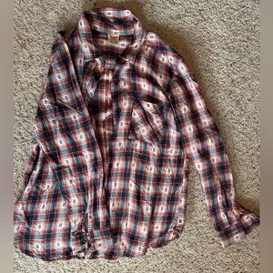 Red and Navy Plaid Button-Up Shirt